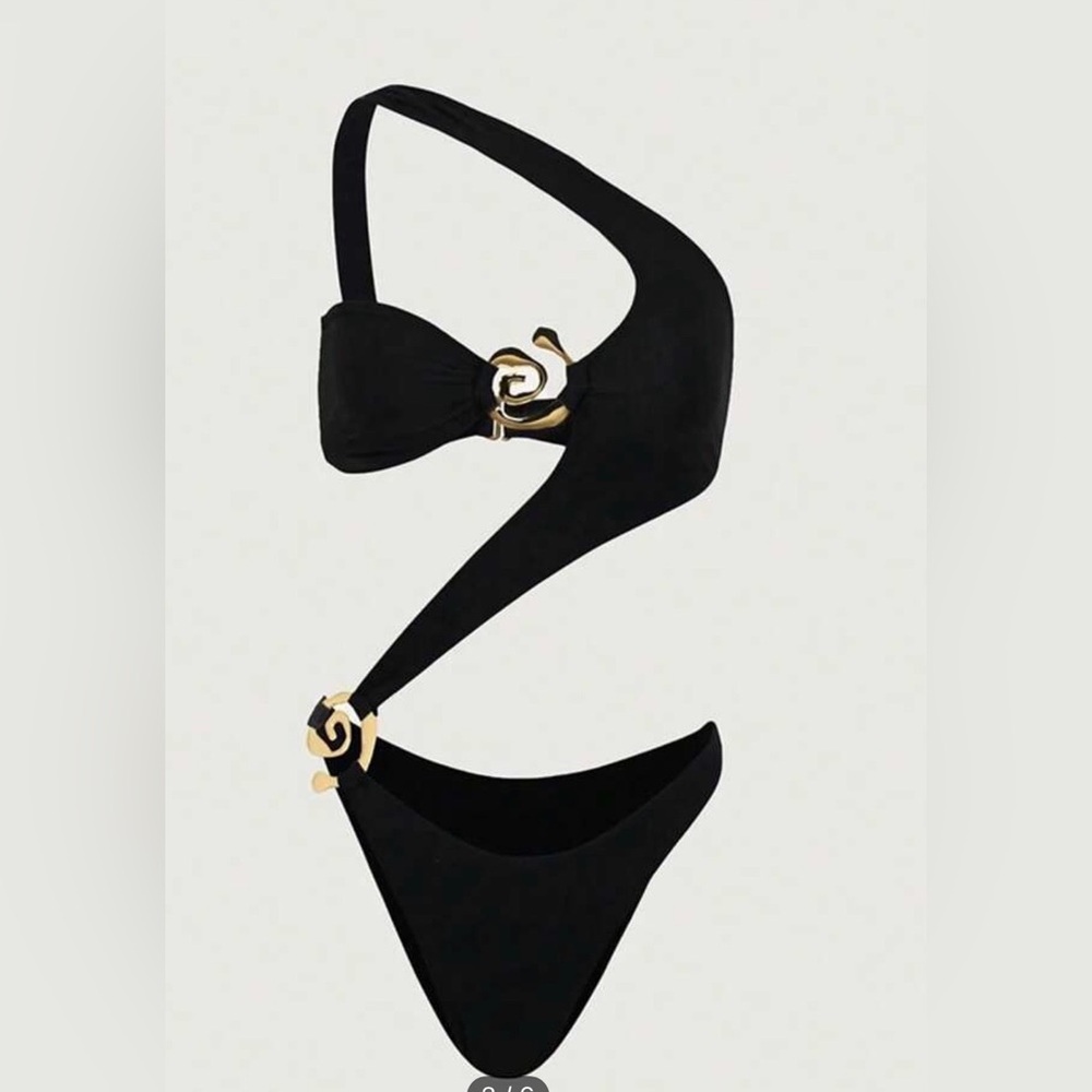 Stylish Black and Gold Swirl Bikini